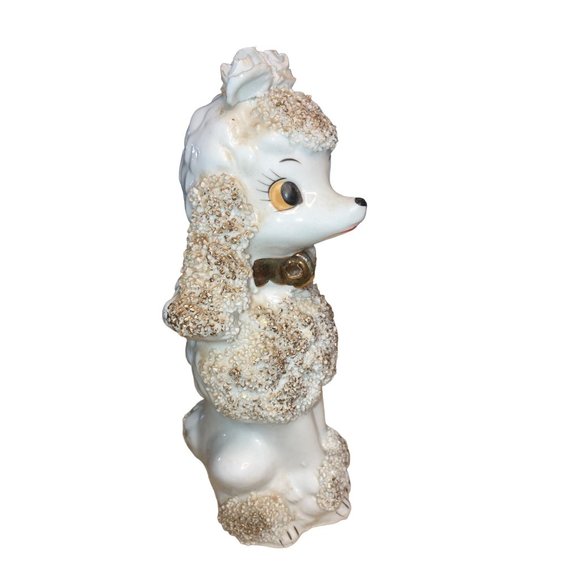 Vintage ceramic White Poodle Spaghetti Trim glitter - Picture 3 of 14